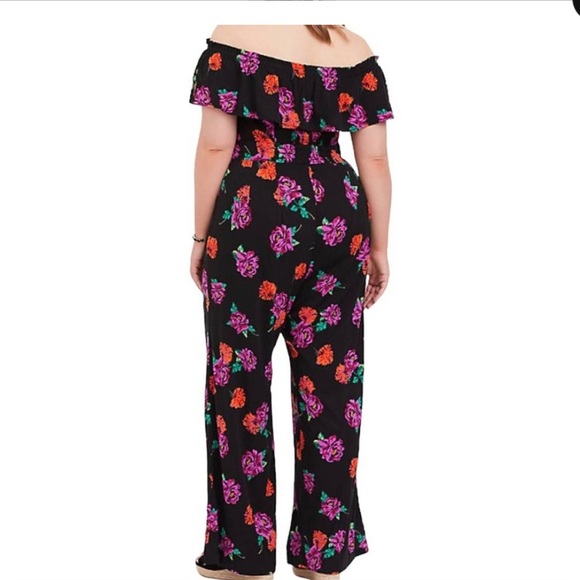 Torrid - BLACK FLORAL OFF SHOULDER CHALLIS JUMPSUIT - Picture 2 of 5